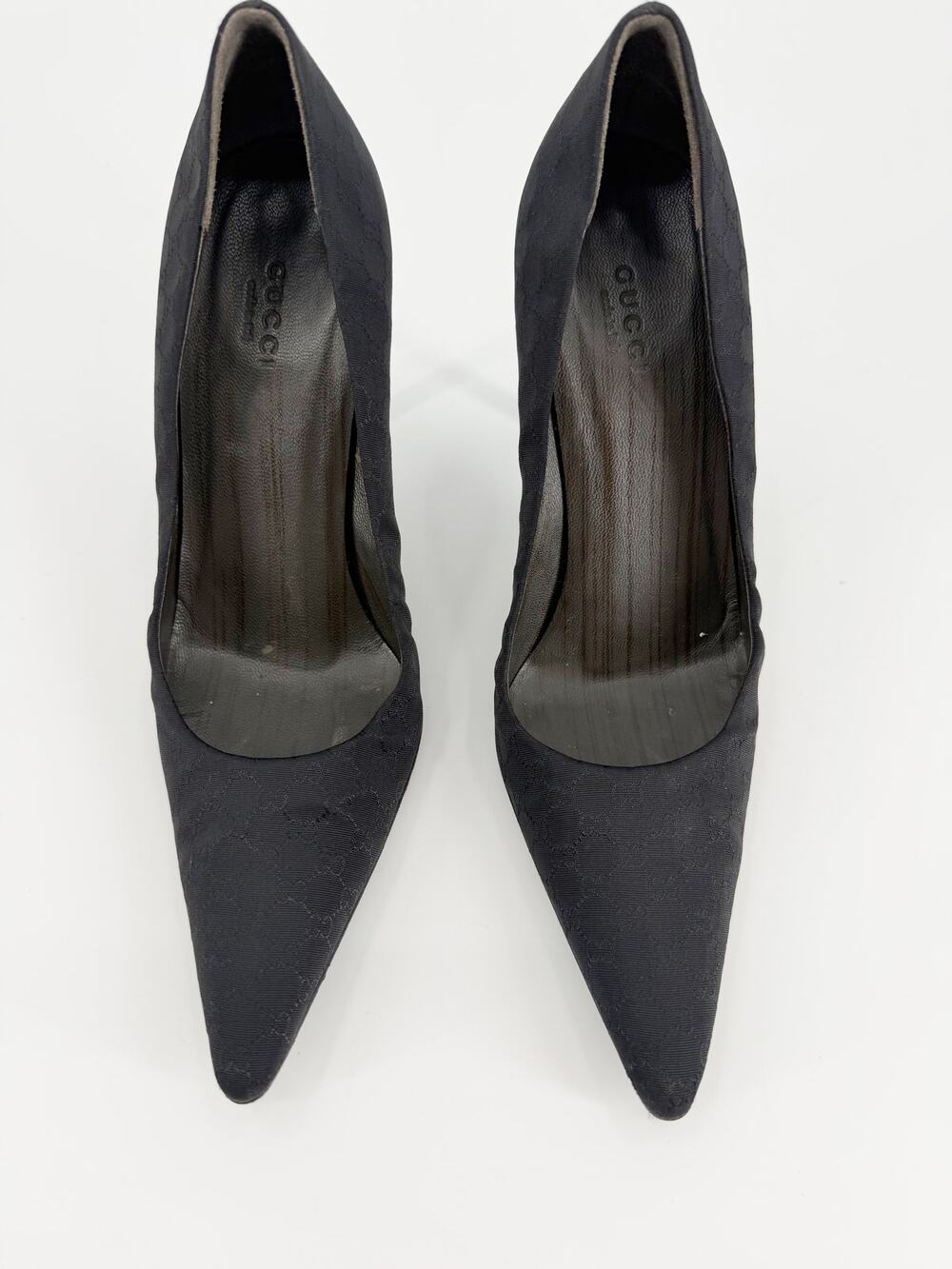 Gucci Vintage Black GG Monogram Canvas Pointed Toe Stiletto Pumps Heels Size 7